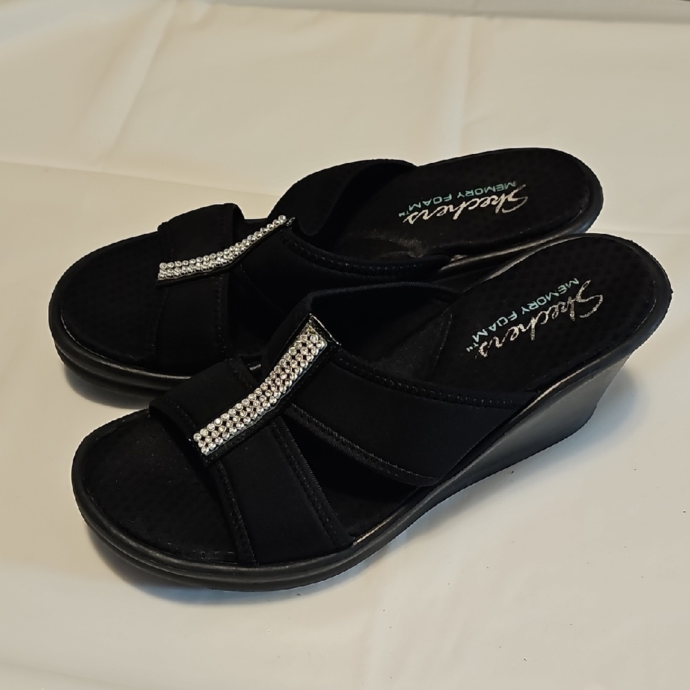 Skechers Women's Black Wedge Sandals